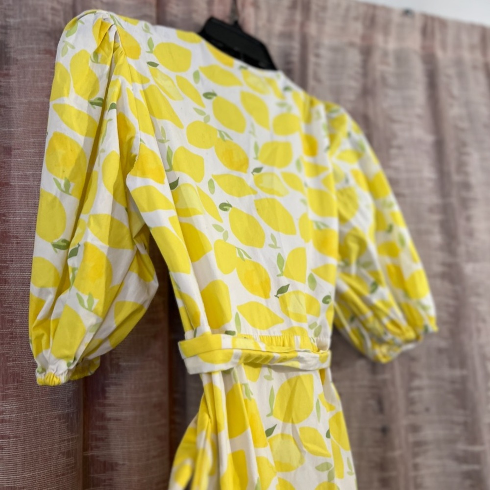 Anthropologie Hutch Lemon Print Wrap Midi Dress, NEW - Picture 6 of 14